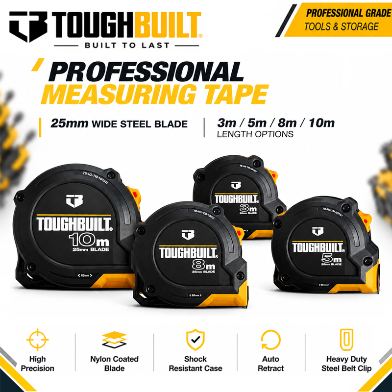 TOUGHBUILT 3m/5m/8m/10m Serisi - Stanley Tape 25Ft incelemesi ve fiyatı